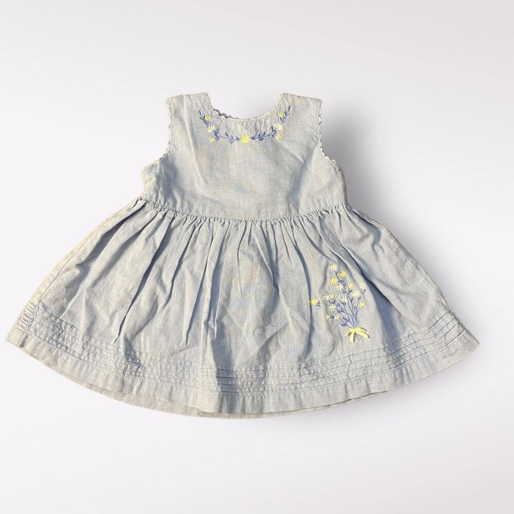 Kru Little Sleeveless Blue Floral Embroidered‎ Dress Size 6/9M
